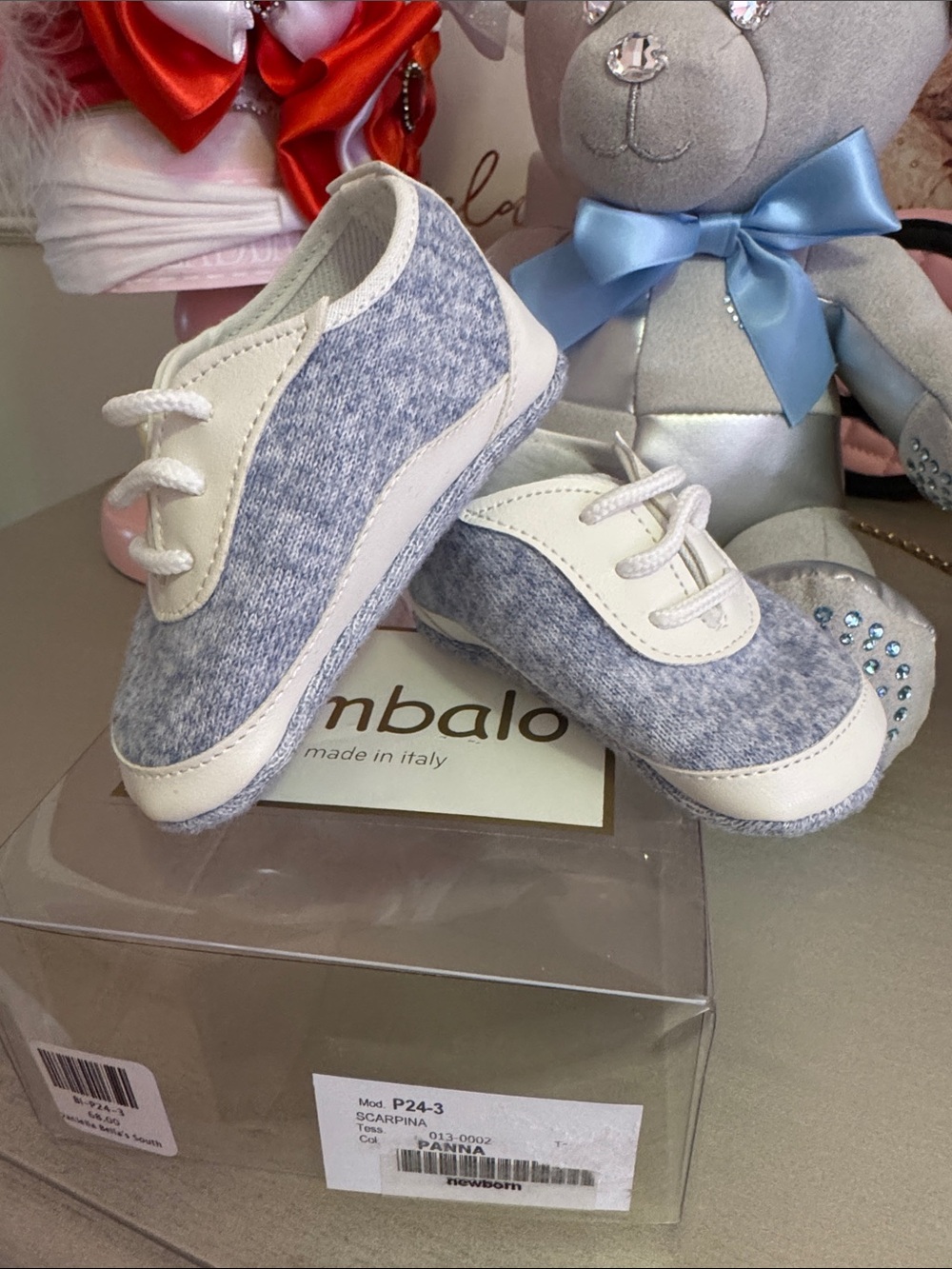 Bimbalo’ made in Italy Children's Soft Knit Sneakers - Gray & White & Blue